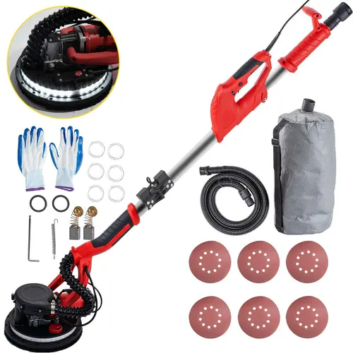 【FathersDayGift】VEVOR Drywall Sander (Hardware) - 850W, 800-1750 RPM Variable Speed, Foldable Sheetrock Sander with Telescope Handle, LED Strip Light, Vacuum Bag, Gloves, Portable Polishing Heavy Duty Power Tool, Tools And Gadgets