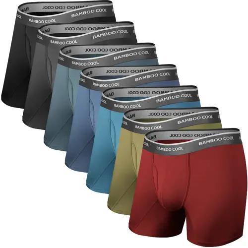 BAMBOO COOL Men's Natural Casual Bamboo Boxer Briefs 7-Pack - Ultra-Breathable Stretch Menswear Activewear with 3D Pouch Support, Chafe Prevention, Tag-Free Waistband, Smooth Fabric for Workout, XL