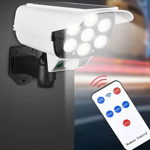 Solar Outdoor LED Security Lights - Wireless 800LM Security Camera Design, Solar Rechargeable, Motion Sensor, Remote Control with Mode Switch, Deterrence, Constant Light, Mount and Go No Wiring, Ideal for Driveway