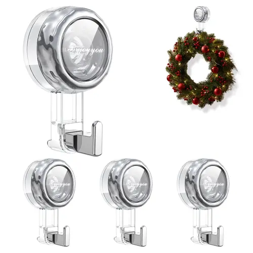 Nicespce Adjustable Suction Cup Hook Set - Bathroom Accessory, Tool-Free 5.0 kg/11lb Strong Grip Suction Cup Mount Hooks & Rails, 360° Rotatable, No-Drill Removable for Bathroom, Kitchen Tile, Glass, Shower Robe Towel
