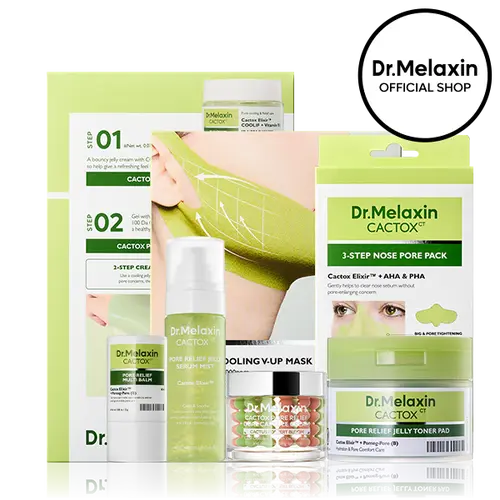 [Dr.Melaxin Official] CACTOX Ultimate 7-Step Pore Care Full Routine Set with Cactus Cooling Reduce Puffiness & Pore Tightening for Visible Pore Care Skin Repair