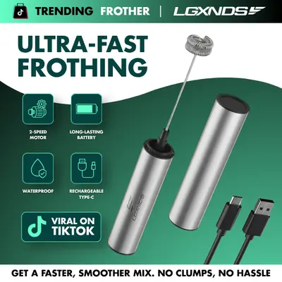 Rechargeable Steel Frother, Powerful Handheld Mixer, For Coffee Lattes Matcha Protein Shakes | Lgxnds Portable Wireless