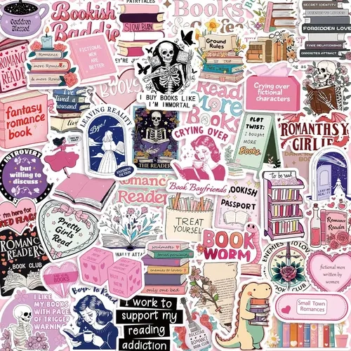 Book Stickers for Kindle, Romance Bookish Sticker Pack For Book Lovers, Holographic Vinyl Decals for Laptop, E-book, Water Bottles, Journal, Scrapbook