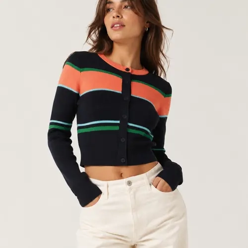 URBAN REVIVO Women's Fitted Cotton Knitting Cardigan (RUNS SMALL) - Long Sleeve, Slim Fit, Casual Basic Top, Multi-Size Cotton Fabric