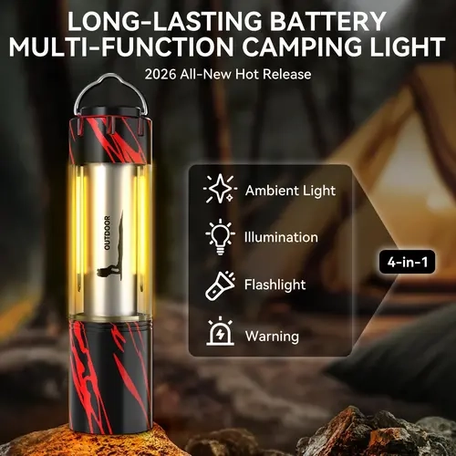 Adjustable Emergency LED Camping Flashlight - 4-in-1 (3-in-1 Compatible), 6 Modes, High Lumen Zoom Beam, USB-Rechargeable, Lightweight and Durable, Portable Outdoor Light with Hook for Camping, Hiking, Adjustable Flashlight