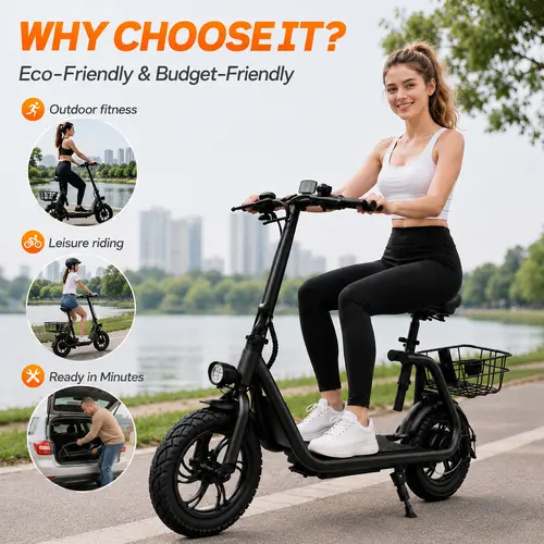 CW08 Commuter Electric Scooter – Adjustable Seat,20Mile Range, Foldable, Storage Basket summerwins, Lightweight Foldable Scooter,summerwins, Summer Outfit,  Summer Outfit, Fathersdaygifts, Cyber Wheels CW08 e-scooter