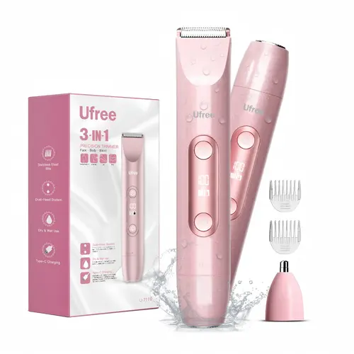 Ufree Bikini Trimmer Women Electric Razors Dual Head, Pubic Body Hair Trimmer Electric Shaver for Face, Legs, Arm, Rechargeable Lady Shaver Waterproof, Summer Grooming Kit, Gifts for Her