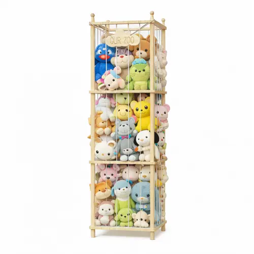 COZPAW Large Rectangular Wooden Stuffed Animal Storage Zoo Tower - Floor-Standing Decorative Rack, Storage Organization Holder with Elastic Band, Mesh Bottom, Mount for Kids' Room
