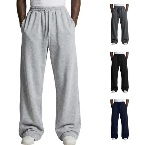 Gihuo Men's Baggy Sweatpants Casual Drawstring Waist Wide Leg Athletic Lounge Sweat Pants with Pockets Cotton Menswear Comfy Loose Suit Trouser