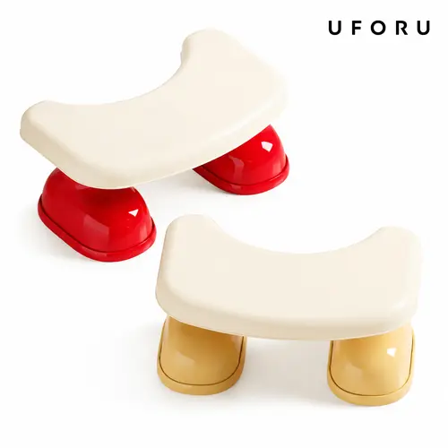 UFORU Ergonomic Squatting Toilet Stool - Backless C-Shape Plastic, Armless, Stable Anti-Slip Structure, Anti-Slip Foot Pads, Fits Most Toilets, Relieves Constipation & Hemorrhoids, Cream White/Red Indoor Bathroom Furniture Accessory, Ergonomic Squatting D