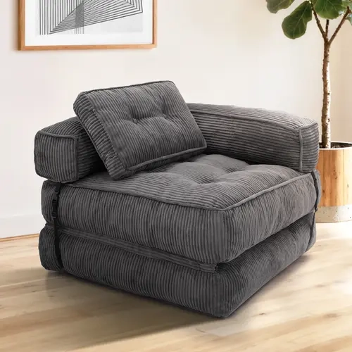 Folding Sofa Bed, L-Shaped Convertible Sofa Bed with Armrest Foldable Sleeper Sofa with Pillow, Portable Fold Out Chair Bed Comfy Floor Lounge for Living Room Bedroom, Dark Grey