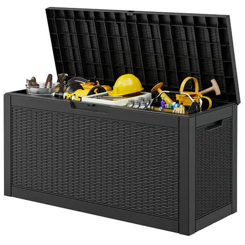BIFANUO 60 Gal Waterproof Outdoor Storage Box Organiser, UV-Protected Resin Bin with Ergonomic Lid for Garden Tools, Patio Deck Supplies