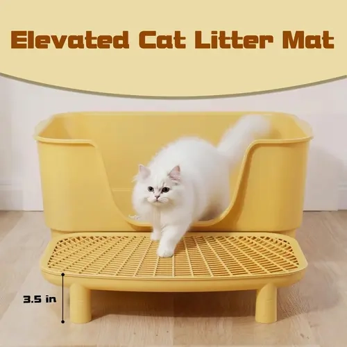 SmartWell Elevated Cat Litter Mat, Double-Layer Grid Mesh Trapper with Step Platform, Anti-Tracking, Urine-Proof, Washable, Easy-to-Clean, Durable Sturdy Frame, Universal Fit for Indoor Cats Kittens Litter Box Furniture Protection