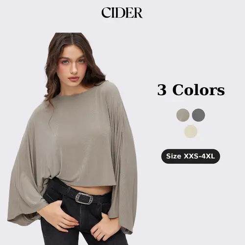 Cider Jersey Round Neck Batwing Sleeve Oversized Tee