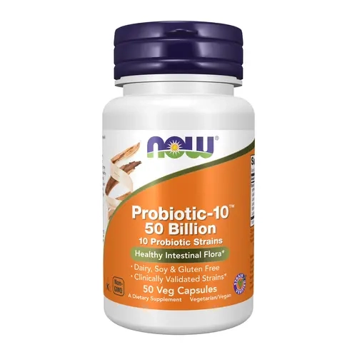 NOW Supplements Probiotic-10 Digestive Probiotics Veg-Cap Friendly GMO-Free Veg Capsules - 50B Live Cultures, 10-Strain Validated, Daily GI Tract Support, Detox & Immune Support
