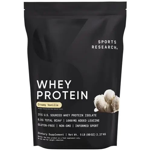 Sports Research Whey Protein Isolate - Sports Nutrition Protein Powder for Lean Muscle Building & Workout Recovery