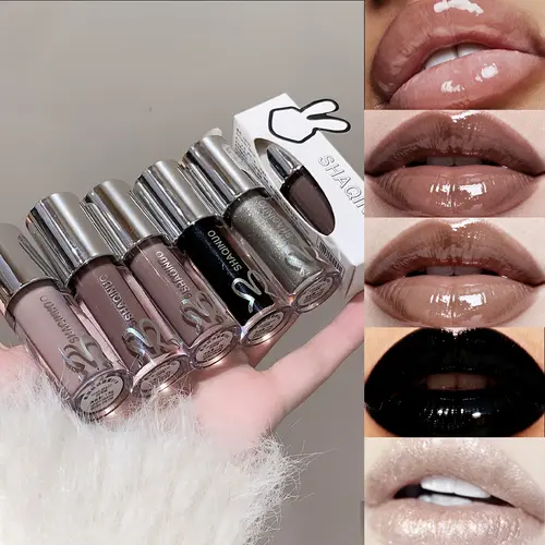 Gothic Dark Lipstick Set Silky Lip Glaze Long Lasting Makeup Nourishing Moisturizing  film noir Lip Glossy Non Stick Cup Smooth High Quality Non Drying Cosmetic