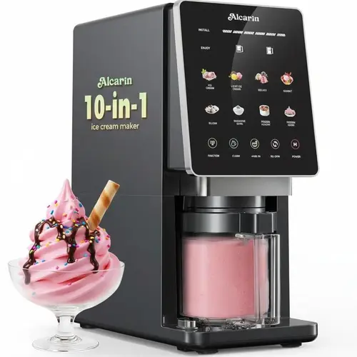 Alcarin 10-Program Electric Ice Cream Maker & Frozen Treat Maker with 3 Pints, Self-Cleaning Mode, Mix-In & Re-Spin, Gelato, Sorbet, Frozen Yogurt, Slushies & Smoothie Bowls, High-Protein, Keto, Vegan & Dairy-Free