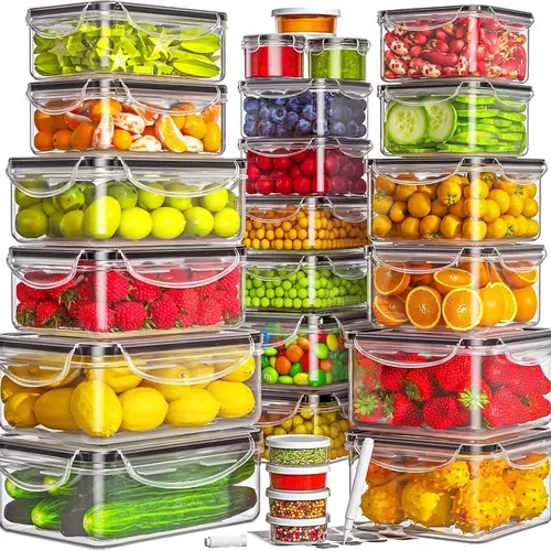 Polypropylene Airtight Insulated Food Storage Containers Set (20/21/25/26 Packs, 40/42/50/52/62 Pcs) - BPA-Free, Microwave-Safe, Freezer-Safe, Portable, Lightweight Stackable with Lids, Food Cover, Labels, Pen for Organized Kitchens, Fridge Organization