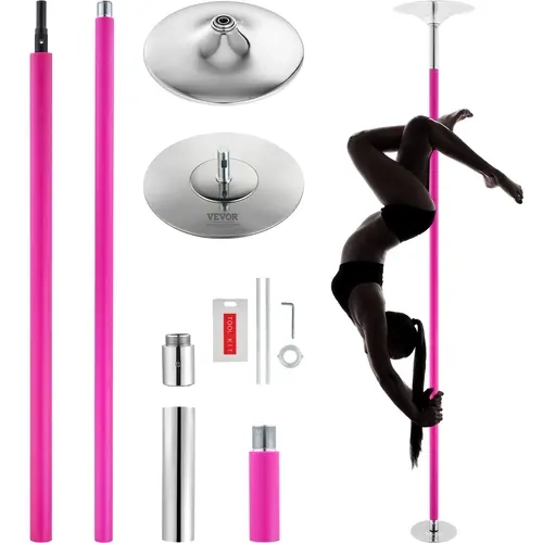 VEVOR Dancing Pole 40mm Stainless Steel - 2.5mm Heavy-Duty Adjustable Spin/Static Pole Kit, 85-106 in Height, 200kg/441lbs Capacity, Rust-Resist Coat, Silicone Hand Guard, Floor Protecting Rubber Rings