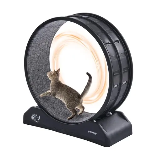 VEVOR PP Plastic Cat Exercise Wheel Bed, 31.5in Single Unit with 10.24in Width, Secure Brake, Carpeted Runway, Quiet Operation, Easy Setup & Store, Indoor Pet Treadmill for Weight Loss, Black, All Parts Included#SohoChic