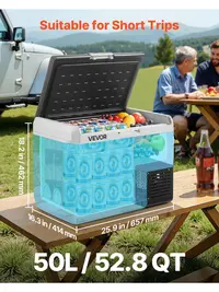 VEVOR 52.8QT Energy-Saving Car Refrigerator, 50L 12/24V DC & 100-240V AC Compressor Freezer, Portable Electric Cooler with 20min to 32°F Cooling, Adjustable Temp (-4–32–68°F) for Camping, 52.8qt for Trips, RV