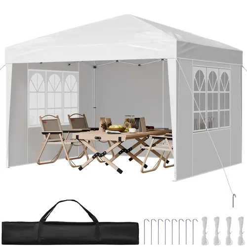 VEVOR Pop Up Canopy,  10 x 10 FT Instant Canopy Portable Gazebo with 3 Sidewalls & 2 Ventilated Windows, Height Adjustable Pop-Up Outdoor Shelter Tent for Events, Patio, Backyard, Party, Parking#SohoChic