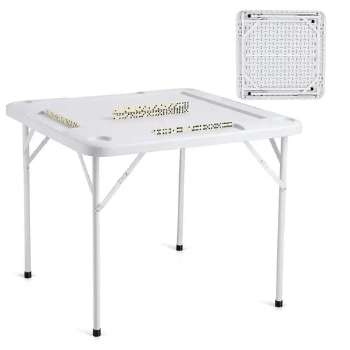 VEVOR 35.4 x 35.4 inches Square Folding 4-Player Game Table - Waterproof Playtop, 4 Cup Holders, Stay-Put Chip Trays, Portable Set with Dominoes for Mahjong, Poker - Home Supplies Desk or Tea Table#SohoChic