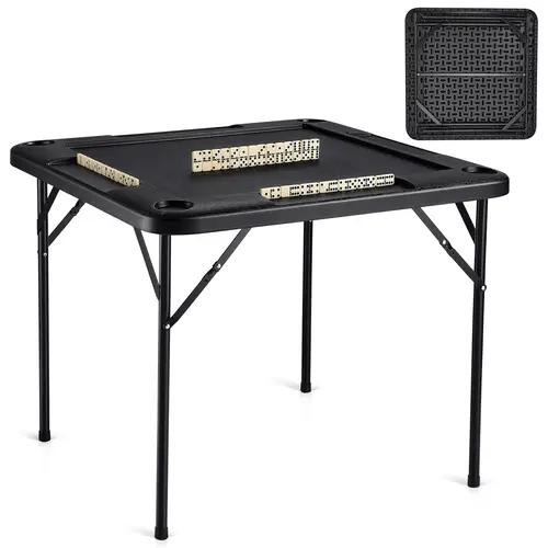 VEVOR Durable Multifunction Mahjong Table - 35.4x35.4-Inch Black Square 4-Player Set for Friends, 4 Chip Trays, Cup Holders, Portable Foldable Desk, Waterproof HDPE Surface, Stainless Steel #SohoChic