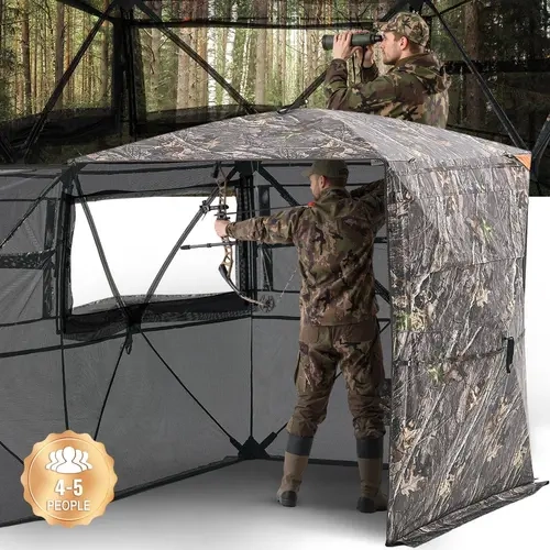 VEVOR 4-5 Person Fiberglass Hunting Blind, 70x70x81in Concealment Shelter with 360° Visibility, Silent Zipper Door, Window, Dual-Shoulder Storage Bag for Easy Tracking Turkey Hunting