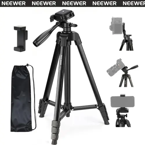 NEEWER TP53 57.5" Entry-Level Lightweight Flexible Travel Tripod for Smartphone & DSLR Camera, Durable Aluminum Alloy 4-Section Leg Stand, Rotatable 360° Ball Head, Adjustable Height, Holder, Mount, Cold Shoe for Filming Setup (Beginner)