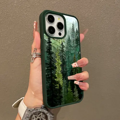 Stained Collage Forest Magnetic Protective Case for iPhone 17 16 E Pro Max 15 Plus 14 13 12 11 XS XR, Girly Design | Shockproof, Silicone, Stylish, Trendy, and Scratch Resistant