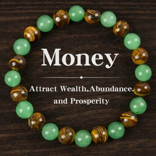 Money Attraction Bracelets with Green Aventurine & Tiger Eye, beaded  jewelry protection bracelet encouragement gift fashion artificial bracelet of the day Colorblock Beaded Crystal Bracelet , Good Luck & Abundance,Check Before Ordering