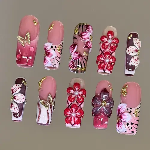NailVesta FAIRY GARDEN – 100% Handcrafted 3D Press-On Nails | Reusable, Long-Lasting, Salon-Quality Diy Nails