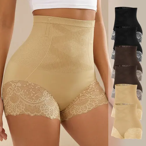 Morelect Women's Plus-Size High-Waist Minimalist Lace Basic Briefs 6-Pack Set 1 - Soft, Sheer, Breathable, Seamless No-VPL Lightweight Feminine Underwear for Women, Inclusive S-4XL Lace Trim Comfy Panties, Mother's Day Gift