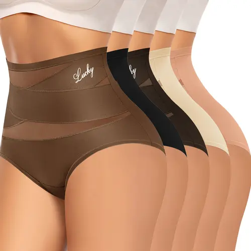 Morelect Women's High-Waist Briefs - 4/5/6/8 Pcs Basic Lucky Logo Sheer Mesh Bikini Panties, Breathable Lightweight Women's Underwear, All-Season Essential Mothers' Day Gift, Underwear For Women