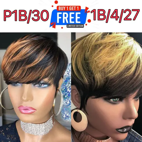 [Combo Sale] ShowReal Buy One Get One Free Short Pixie Wig for Black Women Full Machine Made Wig Easy Wear Natural Everyday Wig