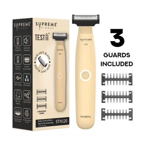 Supreme Trimmer TESTii Body & Groin Trimmer for Men – SafeEdge Blade, Waterproof, USB-C
