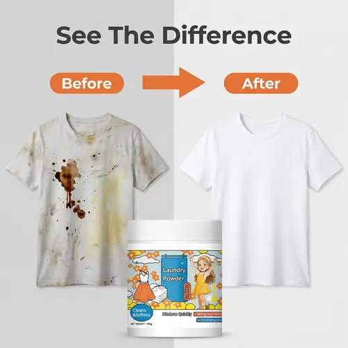Hyper Concentrated Strong Stain Remover Powder Detergent (500g) - Chlorine-Free Oxygen-Based, Natural Extracts, Baby-Friendly, 0% Ammonia, Hot Water Boost, Household Cleaning Tool with Brush, Safe for Fabrics & Stainless Steel, Appliance Disinfection, Cle