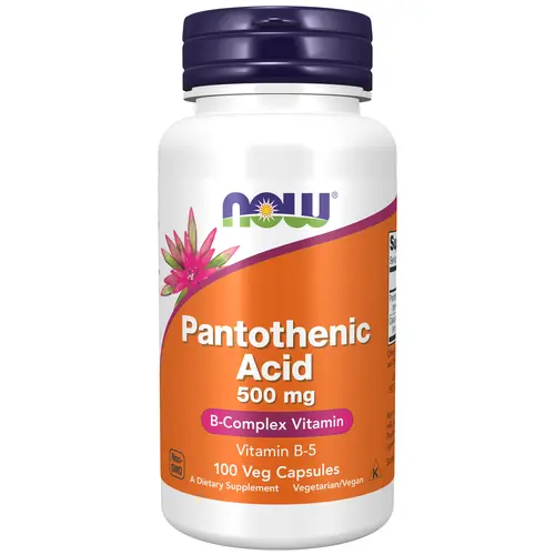 NOW Supplements Pantothenic Acid (Vitamin B-5) 500mg B Vitamins Capsules, 100-Cap Supply Bottle, Dietary Supplement, Easy Daily Use, Gluten-Free, Vegetarian, Kosher, GMP Quality Assured, Third-Party Tested, 1968 Family Brand for Energy Support