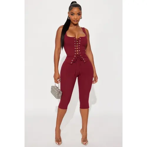 Carina Snatched Pant Set - Burgundy