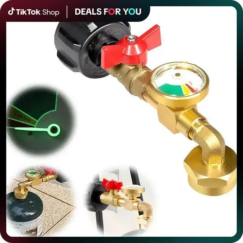 Portable QCC1 1 lb Tank Propane Refill Adapter with Safety Valve, Night-Safe Glow Visibility Gauge, Durable PVC Material, Ball-Valve Control, Tool-Free Quick Setup - Versatile Outdoor Activity Gas Cylinder Connector