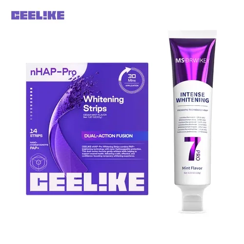 CEELIKE nHAP-Pro Whitening Strips Teeth Kit (14 Strips/7 Sessions) - 5% Hydroxyapatite, 8% PAP Formula, At-Home Use, Deep Cleaning, Includes Cheek Retractor & Toothpaste