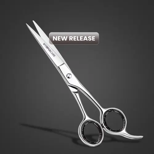 Utopia Care 6.5-in Hand-Crafted Salon-Grade Stainless Steel Shears for Hair - Removable Finger Rest, Detachable Razor-Sharp Blades, Body-Safe, Precise Cut, All Ages Haircare Tool for Adults & Children, Curly Hair Trimming Home Use