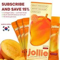 Jollie Edible Collagen Jelly Sticks, Mango Flavor - Korean-Made Healthcare Dietary Supplement with Marine Collagen, Hyaluronic Acid, Probiotics, CoQ10, Glutathione for Skin Care, Skin Glow, Hydration & Hair & Nail Care