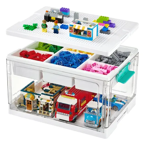 【Video Only】Vtopmart 2/4Pack 24QT Collapsible Lego Organizer Storage Bin, Multilayer Storage, Building Baseplate Lid, Removable Tray, Divided Compartment Water&Dust Proof Lockable, Playroom Restock, TikTokShopFallDealsForYou, Halloween Gift