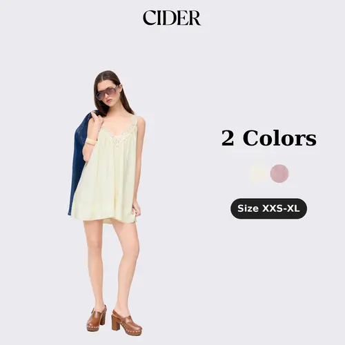 Cider V-neck Floral Lace Oversized Flared Mini Dress