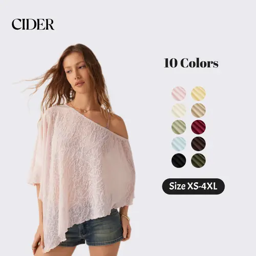 Cider Poncho Top – Asymmetrical Hem Sheer Chiffon Textured Boho Sexy Women's Daily Casual Beach Cover-up, Summer Oversized Loose Fit One Shoulder Blouse Dealsforyou