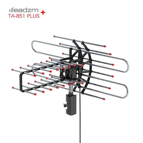 Leadzm TA-851 Plus Durable Outdoor Aluminium TV Antenna - 360° Rotation, UV Protection, Dual Frequency 45-860MHz, 22-38dB Amplifier, 42.65ft Cable, Remote, Noise Reduction, Wireless Adapter, Plug, Roof Mount Compatible, Dual Output Audio & Video Accessory