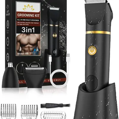 3 in 1 Painless Electric Razors for men,Waterproof Pubic Hair Trimmer and Facial Hair Remover,LCD Display Body Shaver for Trip,Rechargeable men's Grooming Kit #fathersdaygift